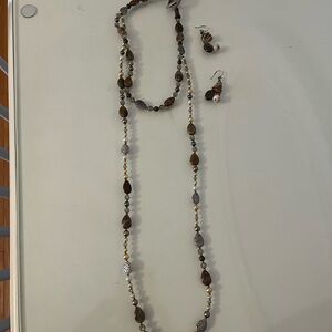 Elegant Brown and Silver Beaded Necklace Set